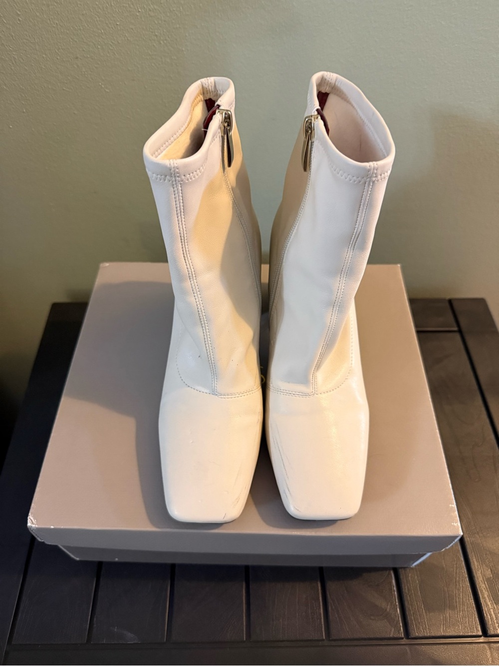 Franco Sarto Ivory Square-Toe Ankle Booties with Side Zip
